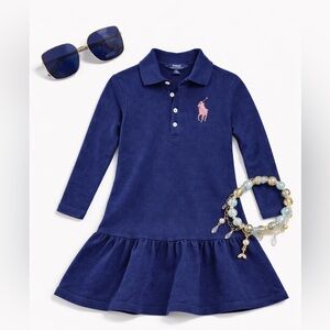 Ralph Lauren Girls Navy Polo Dress Size 7 Outfit Set + Accessories